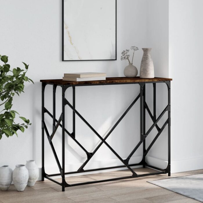 Table console chêne fumé 100x40x80 cm bois d'ingénierie – Image 1