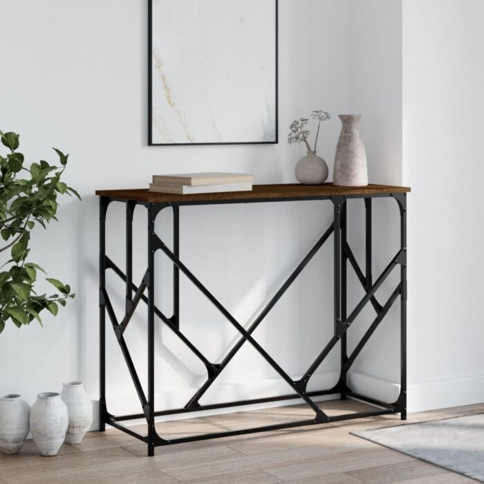 Table console chêne marron 100x40x80 cm bois d'ingénierie – Image 1