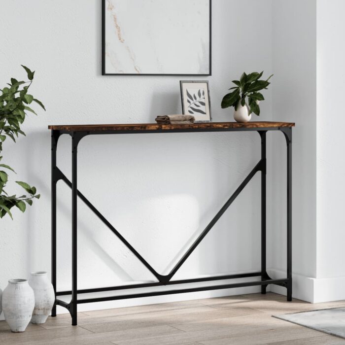 Table console chêne fumé 102x22,5x75 cm bois d'ingénierie – Image 1