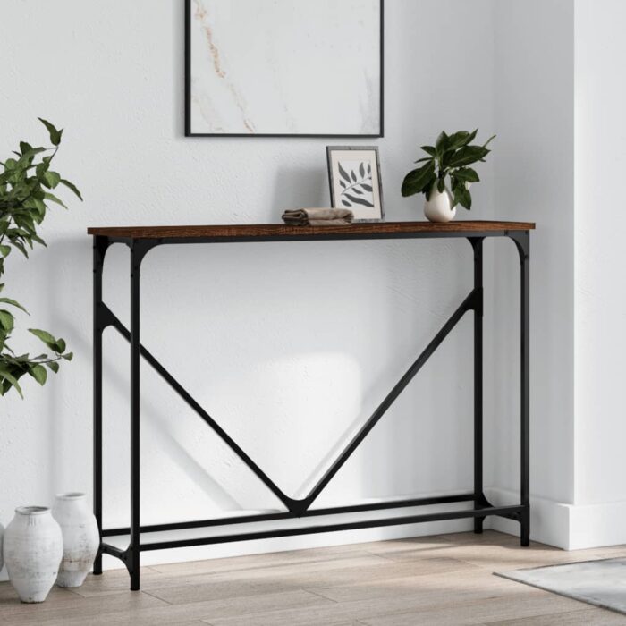 Table console chêne marron 102x22,5x75 cm bois d'ingénierie – Image 1