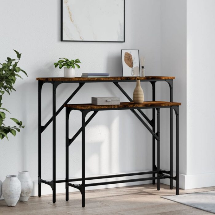 Tables console 2 pcs chêne fumé bois d'ingénierie – Image 1