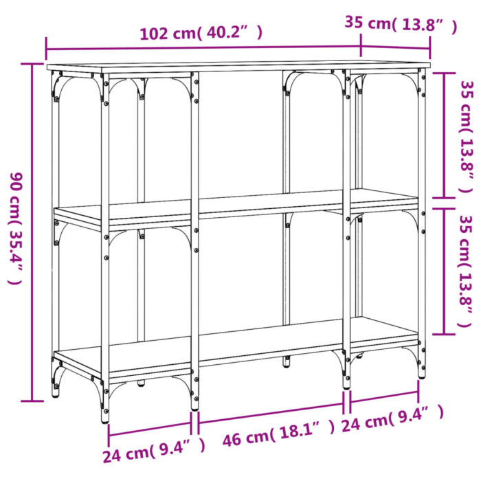 Table console chêne fumé 102x35x90 cm bois d'ingénierie – Image 7
