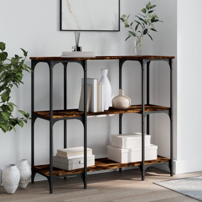 Table console chêne fumé 102x35x90 cm bois d'ingénierie – Image 1