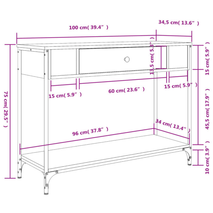 Table console noir 100x34,5x75 cm bois d'ingénierie – Image 9