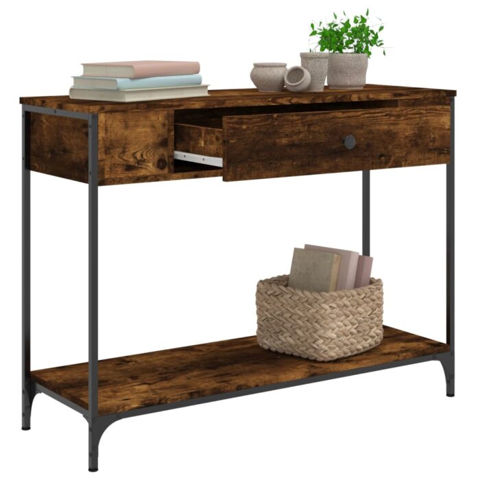Table console chêne fumé 100x34,5x75 cm bois d'ingénierie – Image 2