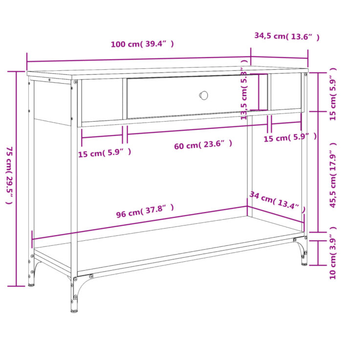 Table console chêne fumé 100x34,5x75 cm bois d'ingénierie – Image 9