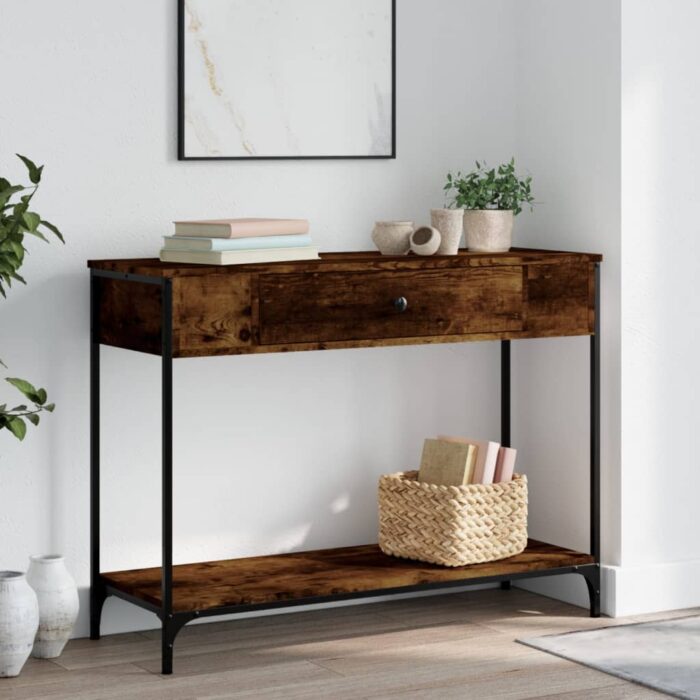 Table console chêne fumé 100x34,5x75 cm bois d'ingénierie – Image 1