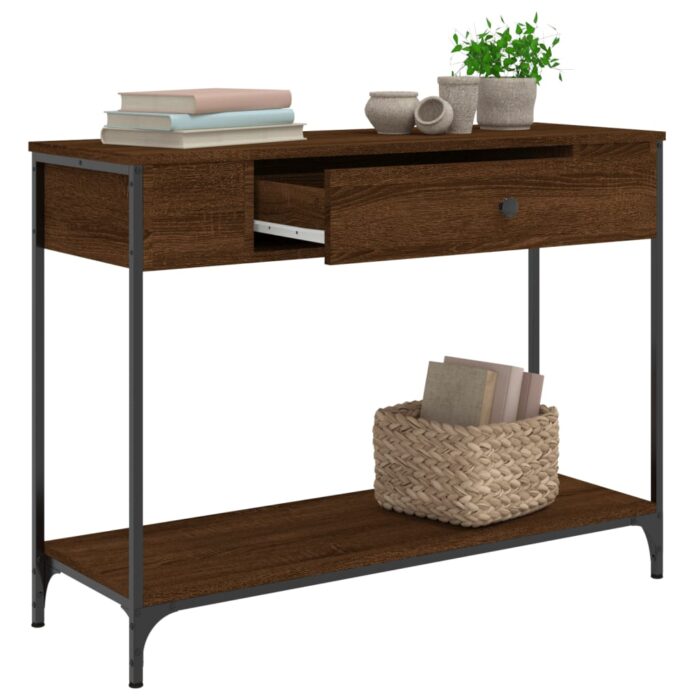 Table console chêne marron 100x34,5x75 cm bois d'ingénierie – Image 2