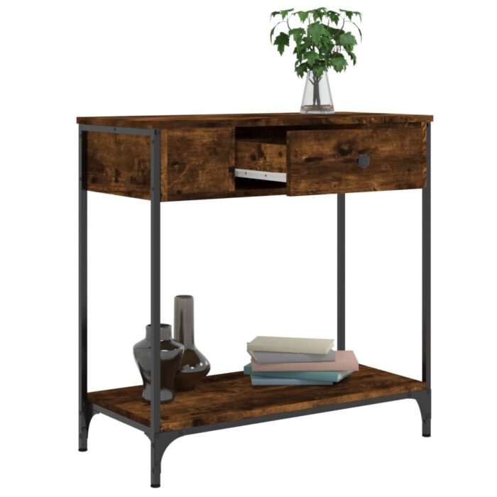 Table console chêne fumé 75x34,5x75 cm bois d'ingénierie – Image 2