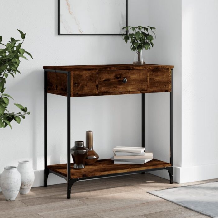 Table console chêne fumé 75x34,5x75 cm bois d'ingénierie – Image 1