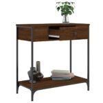 Table console chêne marron 75x34,5x75 cm bois d'ingénierie – Image 2