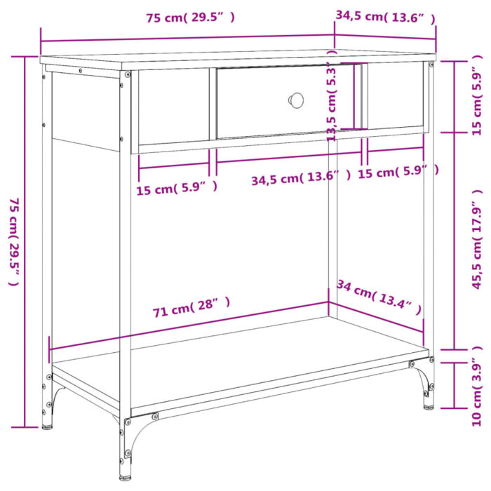 Table console chêne marron 75x34,5x75 cm bois d'ingénierie – Image 9