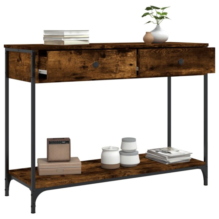 Table console chêne fumé 100x34,5x75 cm bois d'ingénierie – Image 2