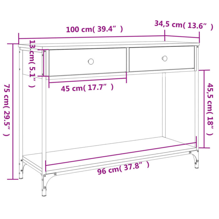 Table console chêne fumé 100x34,5x75 cm bois d'ingénierie – Image 9
