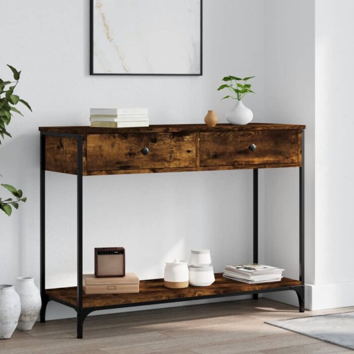 Table console chêne fumé 100x34,5x75 cm bois d'ingénierie – Image 1