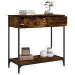 Table console chêne fumé 75x34,5x75 cm bois d'ingénierie – Image 2