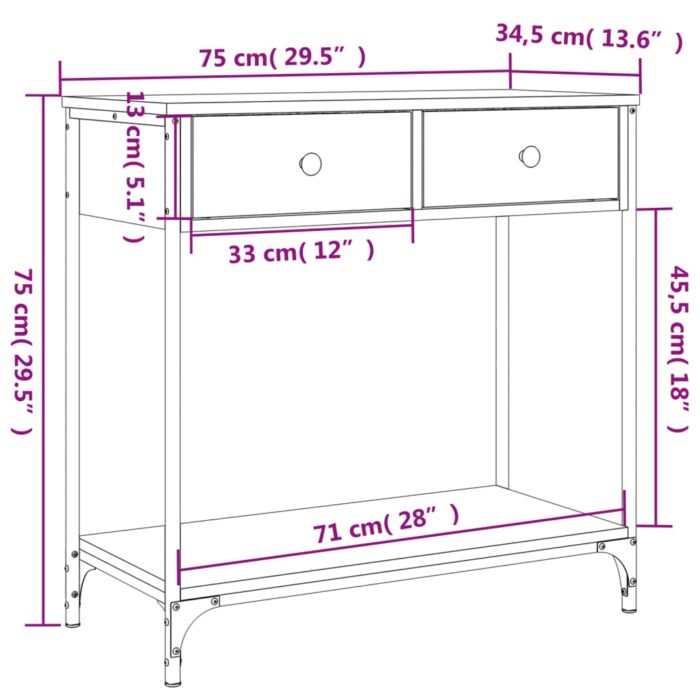 Table console chêne fumé 75x34,5x75 cm bois d'ingénierie – Image 9