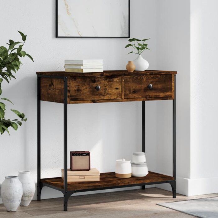 Table console chêne fumé 75x34,5x75 cm bois d'ingénierie – Image 1