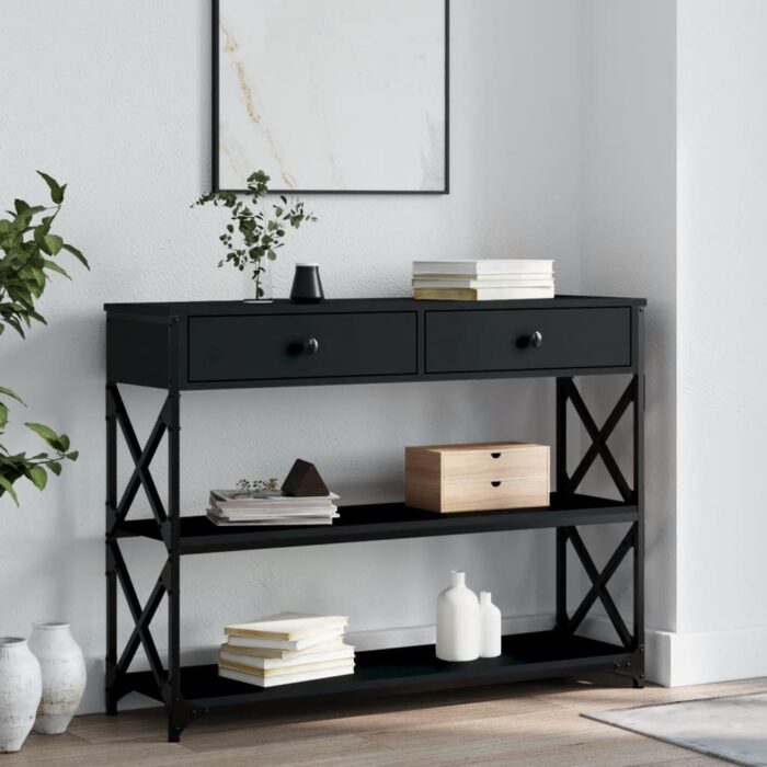 Table console noir 100x28x75 cm bois d'ingénierie – Image 1