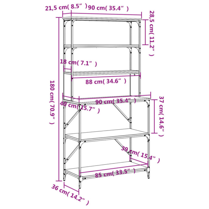 Support de boulanger à 6 niveaux chêne fumé 90x40x180 cm – Image 7