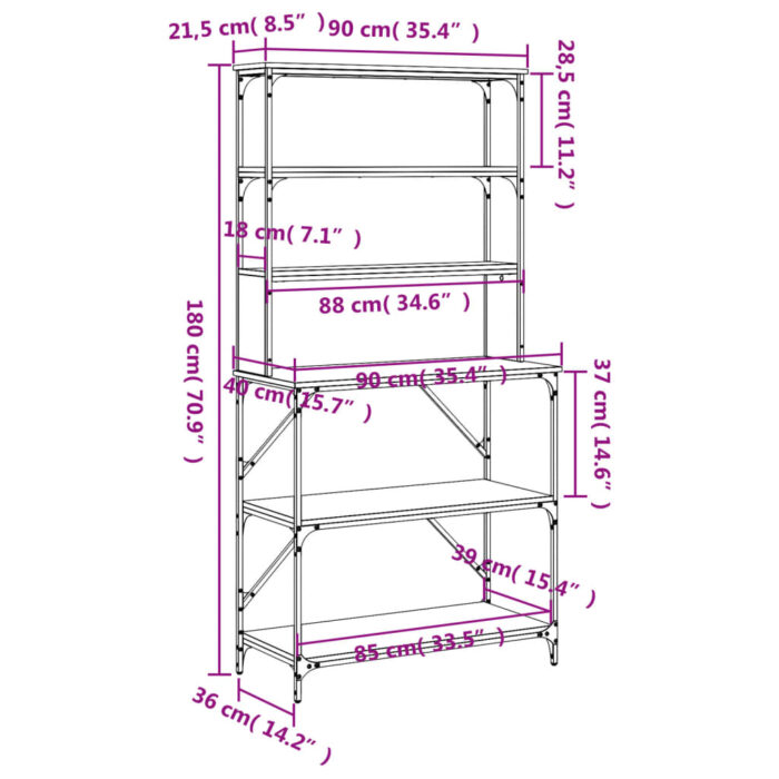 Support de boulanger à 6 niveaux sonoma gris 90x40x180 cm – Image 7