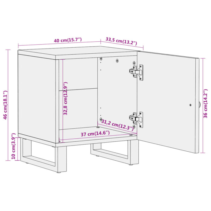Table de chevet marron et noir bois de manguier solide – Image 10