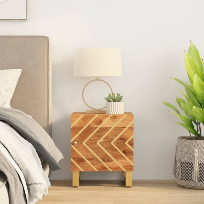 Table de chevet marron et noir bois de manguier solide – Image 1