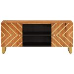 Meuble TV marron et noir 105x33,5x46 cm bois massif manguier – Image 2