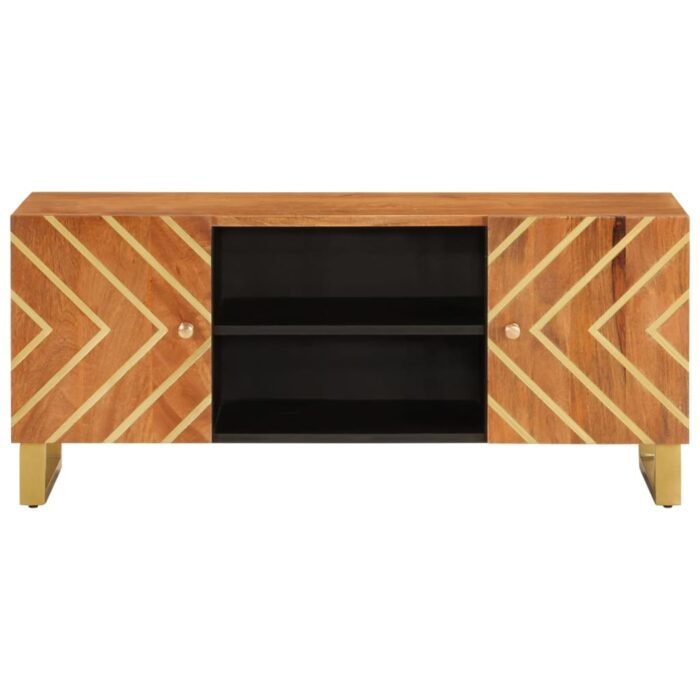 Meuble TV marron et noir 105x33,5x46 cm bois massif manguier – Image 2
