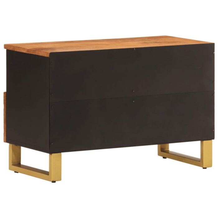 Meuble TV marron et noir 70x33,5x46 cm bois massif de manguier – Image 4