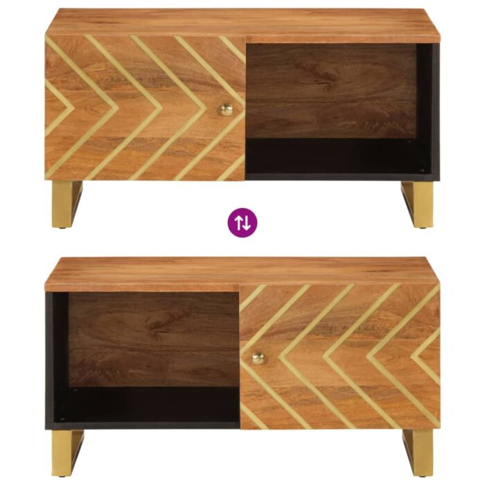 Table basse marron et noir 80x50x40 cm bois de massif manguier – Image 5