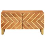 Table basse marron et noir 80x50x40 cm bois de massif manguier – Image 2
