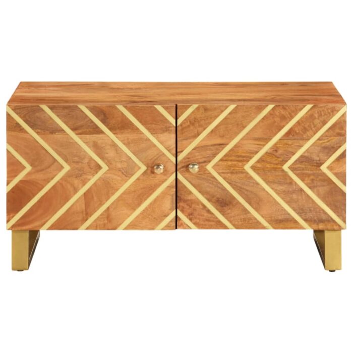 Table basse marron et noir 80x50x40 cm bois de massif manguier – Image 2