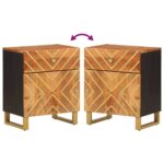 Table de chevet marron et noir 50x33x60 cm bois manguier solide – Image 5