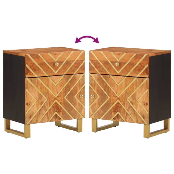 Table de chevet marron et noir 50x33x60 cm bois manguier solide – Image 5