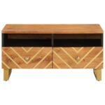 Table basse marron et noir 80x54x40 cm bois de massif manguier – Image 2