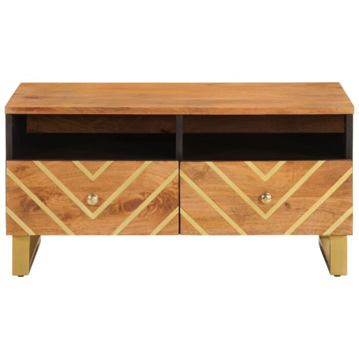 Table basse marron et noir 80x54x40 cm bois de massif manguier – Image 2