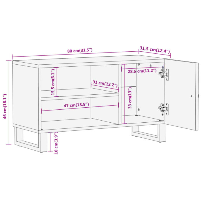 Meuble TV marron et noir 80x31,5x46 cm bois massif de manguier – Image 10