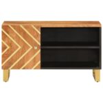 Meuble TV marron et noir 80x31,5x46 cm bois massif de manguier – Image 2
