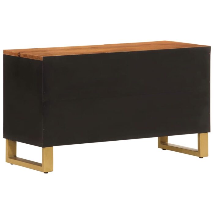 Meuble TV marron et noir 80x31,5x46 cm bois massif de manguier – Image 4