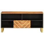 Meuble TV marron et noir 100x33,5x46 cm bois massif de manguier – Image 2