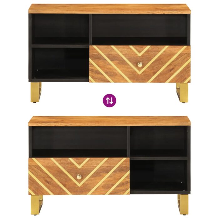 Meuble TV marron et noir 80x33,5x46 cm bois massif de manguier – Image 5