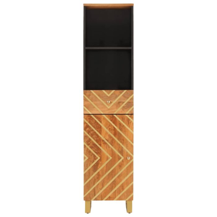 Armoire bain marron et noir 38x33,5x160 cm bois massif manguier – Image 2