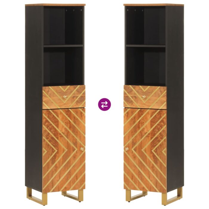 Armoire bain marron et noir 38x33,5x160 cm bois massif manguier – Image 5