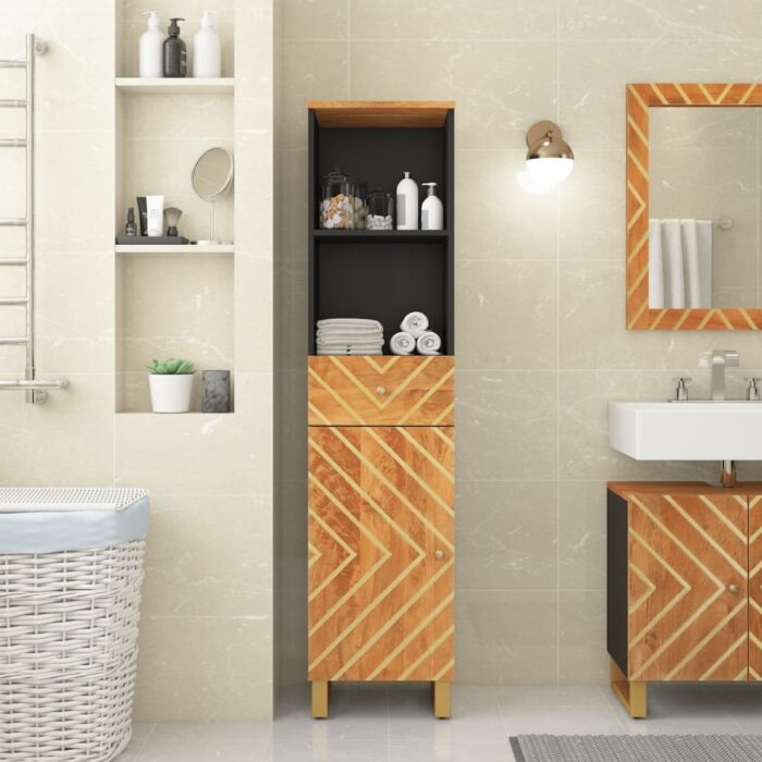 VXL8720845422233_m_en_hd_1.jpg Armoire bain marron et noir 38x33,5x160 cm bois massif manguier – Image 1