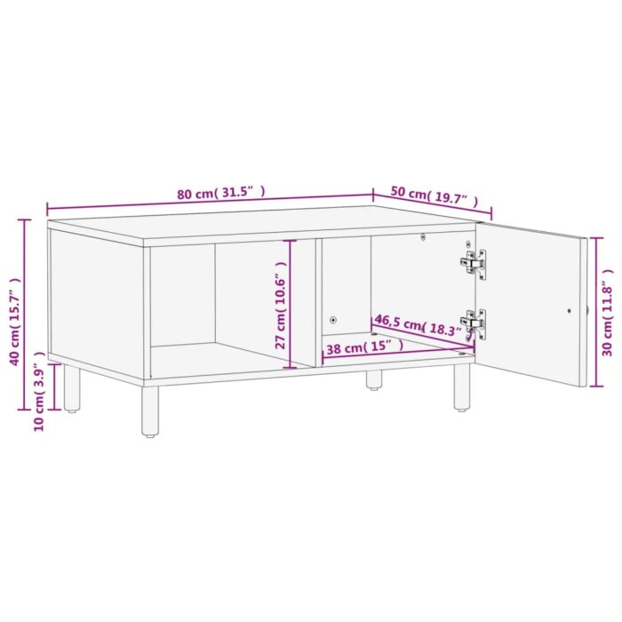 Table basse noir 80x50x40 cm bois massif de manguier – Image 10
