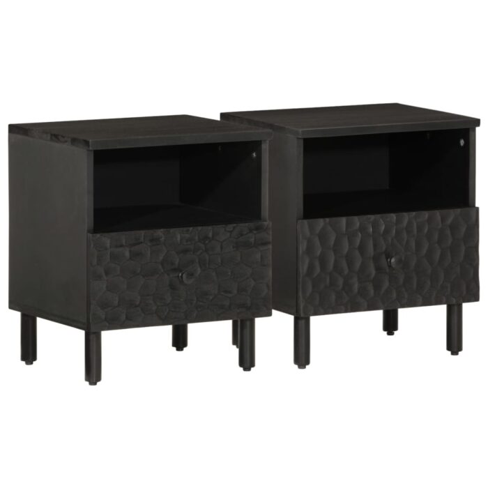 Tables de chevet 2 pcs noir 40x33x46 cm bois de manguier solide – Image 1