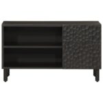 Meuble TV noir 80x31x46 cm bois massif de manguier – Image 2