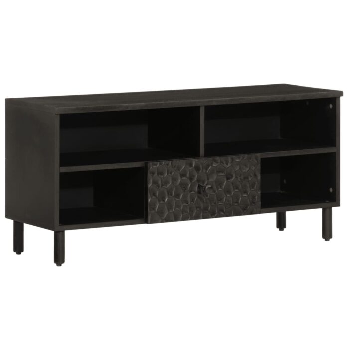 Meuble TV noir 100x33x46 cm bois massif de manguier – Image 1