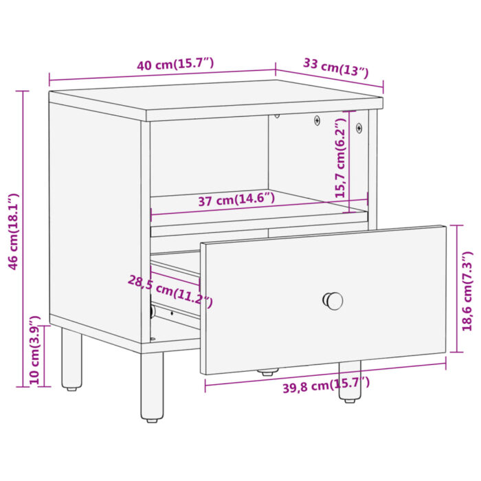 Tables de chevet 2 pcs 40x33x46 cm Bois d'acacia massif – Image 10
